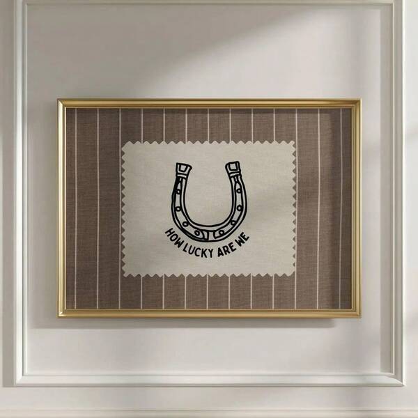 1pc Framed/Unframed Rustic Striped How Lucky Are We Horseshoe Canvas Poster Vintage Western Cowboy Cowgirl Y2K Preppy Wall Art Print Minimalist Aesthetic Decor Retro Funky Painting For Apartment,Living Room,Bedroom,Modern Home Decoration