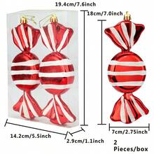 2Pcs Candy Ornaments For Christmas Tree Striped Sweet Pendant Hanging Decorations For Home Holiday Party - Red - View 6