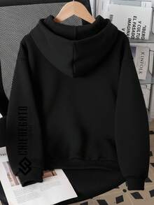Children's Plain  Hoodie Sweatshirt, Unisex, Soft And Comfortable, Ideal For School And Everyday Wear, Winter/Autumn, Sizes 2 To 16, Premium - 黑色 - 查看 2