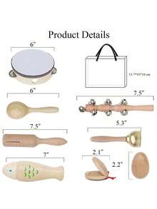 木制奥尔夫乐器玩具、音乐启蒙玩具、拨浪鼓、铃铛、蛋形沙锤等。 - 彩色 - 查看 6