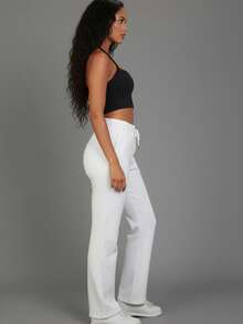 Women's Casual Long Straight Leg Sweatpants With Drawstring And Pockets For Everyday Comfort - White - View 2