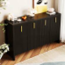 Modern Minimalist White Sideboard: The Perfect Combination Of Flexible Storage And Elegant Design, Sideboard With Gold Handles And Adjustable Dividers. - Black + Particle Board - View 6