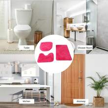 3Pcs Bathroom Rugs Set, Multi Purpose Modern Style Bath Mats Set - Comfortable SoftToilet Carpet, Non-Slip, Fast Absorbent, Machine Washable, Perfect For Bedroom Decor, Tub, Toilet Floor, Shower Room - 玫紅色 - 查看 4