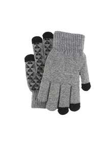 1 par de guantes tejidos de dedo completo grises, guantes cálidos forrados térmicamente para clima frío, guantes para ciclismo, guantes de nieve - Gris - Ver 2