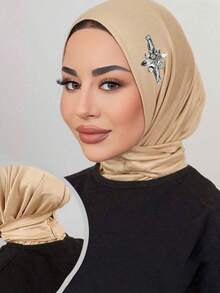 1pc Women's Convenient Button Tie Heavily Embellished Rhinestone Decorated Muslim Instant Hijab - Multicolor - View 10