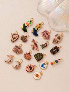 1pc Fashion Printed Moon One Eyed Palm Heart Shaped Bird Mushroom Orange Soda Sour Cucumber DIY Pendant, Plated With 18K Gold, DIY Jewelry Accessories, Necklace Accessories, Bracelet Accessories, Earring Accessories, Keychain Accessories, Bag Accessories, Women's Jewelry Accessories, Wallet Accessories, Small Pendant, Gift.