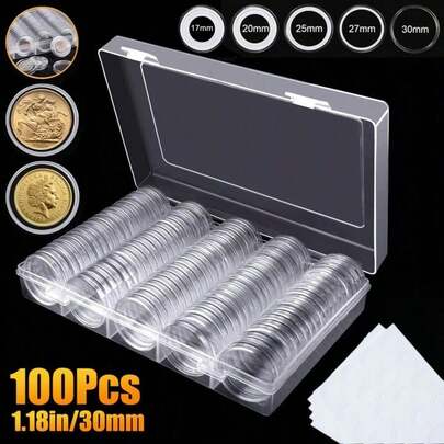 1 pacco da 100 pezzi di capsule per monete da 27mm/30mm, piccole scatole rotonde, scatole di protezione per monete commemorative, scatole per la raccolta di monete, scatole per la conservazione