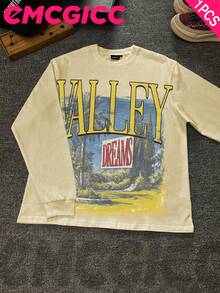 EMCGICC Manfinity Y2k Thin Long Sleeved T-Shirt ,Fit Fitting Style Graphic T Shirt Cotton 230g,Fashionable Hip-Hop For Men -  Long Sleeve T-Shirts, Funny Vintage Shirts,Regular Fit, Street Style, Digital Print,  Ideal Gift - 米色 - 查看 1