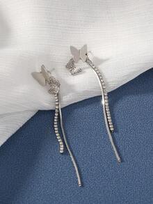 Nooxian 1 Pasang Anting Rumbai Kupu-kupu Fashion Wanita - Perak - View 4