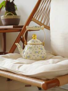 1 Set Of Fresh And Delicate Floral-Patterned Enamel Kettle With Ceramic Handle Suitable For All Seasons, Heatable (Can Be Used On Stovetops Or Other Heating Sources As Applicable) Multi-Functional: Can Be Used As A Water Kettle, Coffee Pot, Teapot, Or Cold Water Pitcher Serves As A Home Decorative Ornament An Ideal Gift For Festivals (E.G., Christmas, Spring Festival) And Birthdays For Relatives And Friends - Purple Floral - View 7