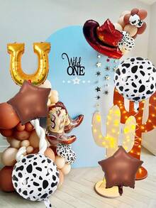 2/8件套棕色西部牛仔主题派对气球，包含牛仔帽、牛仔靴和马蹄铁气球，适合牛仔主题生日派对、单身派对、牛仔比赛、迎婴派对、农场主题派对、牛仔单身汉派对装饰 - 彩色 - 查看 5