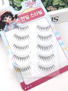 5 Pairs Anime-Style Invisible Wispy False Eyelashes, Lightweight Curly Full Strip Lashes For Party & Daily Wear, Korean & Japanese Design - Spiky Manga Lashes - View 10