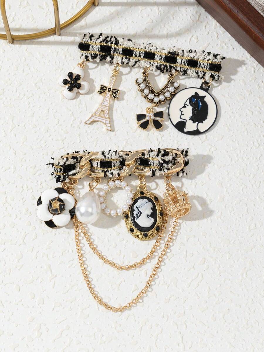 1pc Elegant Palace Style Shiny Tassel Crown Brooch Pin, Gold Color Decor Accessory, Luxury Jewelry Brooch For Women, Suitable For Daily Wear, Gift For Dates - classic - View 1