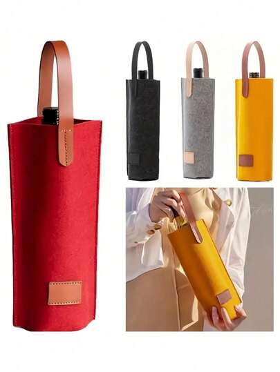 Felt Wine Bottle Tote Bags - Single-Bottle Gift-Ready Felt Wine Gift Bags With Faux-Leather Handles & Reinforced Flat Bottom; Portable, Foldable Gray Champagne & Wine Carrier, Elegant Reusable Gift Box Packaging; Thick Felt, Tear-Resistant, Soft Touch, Protective Bottle Holder For Weddings, Birthdays, Bridesmaids,