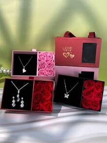 1 Set, 6 Artificial Roses With Jewelry Window Display Gift Box, Creative Valentine's Day Rose Lady's Birthday Gift Box, Very Suitable For Christmas, Mother's Day, Festival Party Accessory Packaging Gift Box (Excluding Accessories) - Multicolor - View 4