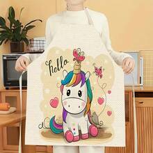 1pc Owl And Unicorn Pattern Apron, Creative, Fun And Fashionable Printed Home Cleaning Apron, Oil-Resistant And Easy-To-Clean Kitchen Cooking Apron, Creative Home Apron - Multicolor - View 13