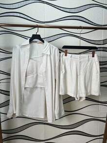 Imported Women's Shirt Set, 3-Piece Set Including A Cropped Top And Lined Shorts. - White - View 4