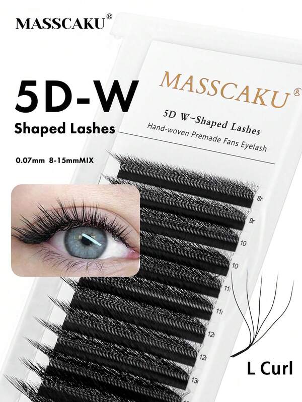 12 خط مسبق التجهيز 5D شكل W رموش إمتداد 0.07 L منحنى 8-15 ملم مزيج الحجم ذاتي التشكيل رموش مستعارة مستلزمات مكياج لاستخدام احترافي (0.07 L، 8-15 ملم مزيج)