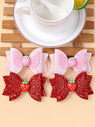 2个装女士卡通草莓翅膀亮片双层蝴蝶结发夹，时尚甜美百搭简约休闲可爱发饰，适合日常、通勤、派对、节日、送礼、发夹、发卡