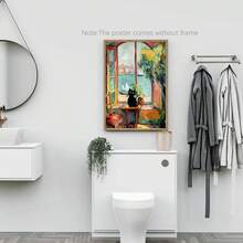 1幅黑猫印花，猫咪海报，窗户敞开，猫咪艺术，印刷品，趣味猫咪印花，趣味礼物，家居装饰海报，黑猫礼物创意，帆布海报，帆布墙面装饰，房间装饰，家居装饰，客厅、卧室、走廊和浴室装饰的理想礼物，可选画框 - 彩色 - 查看 11