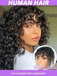 T-Shaped Human Hair Topper Wig Clip-In With Bangs - Water Wave Texture (Curly/Wavy) For Women, Natural-Looking Hair Extensions For Volume & Instantly, Daily Use, Suits All Beige Tones & Scalp Types (No Glue/Lace) 8-10 Inch Natural Black & Light Brown