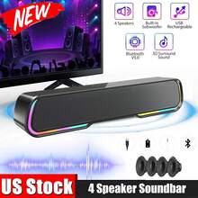 3D Surround Bluetooth Sound Bar, High-Quality Speaker Material, Home Theater Soundbar, 4 Speakers & RGB Light Detail, 1200mAh Battery, USB/SD/AUX/FM Radio Support, Built-In Subwoofer & USB Rechargeable, Wireless Bluetooth Speaker Ideal For TV/Music/Gaming - 黑色 - 查看 1