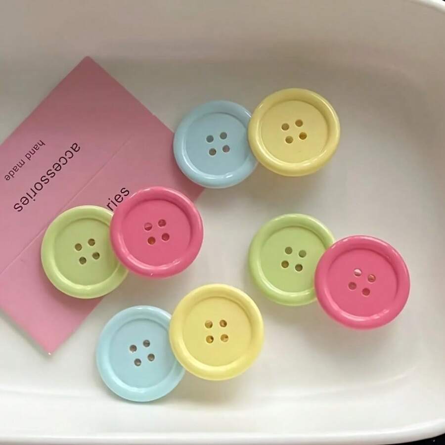 4 Korean-Style Sweet Oval Hair Clips - Candy Color, Durable Plastic, Simple Design For Easy Use, Suitable For Halloween And Daily Hairstyles. Cute Hair Clips, Lively Hair Accessories, Decorative Hair Clips, Inspired By Korean Fashion - 4 chiếc - Xem 1