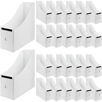 24 pièces Porte-revues, Organisateur de documents blanc Rack de classement de bureau, Boîte de rangement de magazines en carton Maison, Bureau, Fournitures de bureau et d'étagères