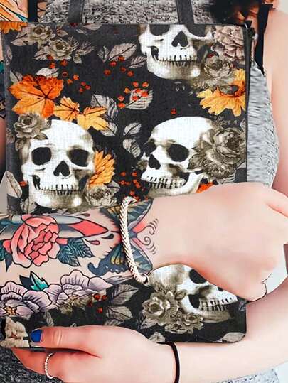 Lecteur - Conception charmante d'amateur de livres avec crâne d'automne, fermeture éclair, tissu polyester durable, art fantastique recto-verso, couverture de livre en 1 pièce seul morceau, couverture de livre à fermeture éclair, couverture de livre de poche, sac d'école, couverture de livre imprimée, sac d'école avec poche avant, sac d'école lavable multifonction, sac de rangement, convient pour l'école, les étudiants, les enseignants et les amateurs de livres, 1 pièce cadeau pour les filles à lire sous les étoiles, 1 pièce cadeau pour les amateurs de livres