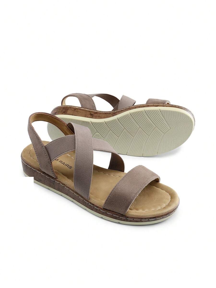 Women Low Wedge Heels Sandals Cross Strappy Slip On Flat Sandals Summer Comfortable Dressy Casual Vacation Walking Shoes - Khaki - View 1