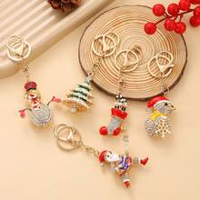 Christmas Series Accessories Keychain, Cute Rhinestone Studded Metal Snowman Keychain, Women's Bag Keyring, Small Gift Wholesale - One Size - View 9