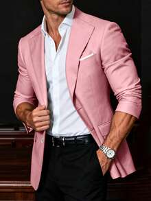Mens Suit Jacket Pink Casual Two Buttons Slim Fit Blazers Suit Separates Coat Sport Coats With Pockets For Wedding Prom Party - 粉色 - 查看 1