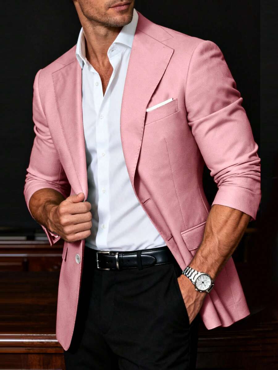 Mens Suit Jacket Pink Casual Two Buttons Slim Fit Blazers Suit Separates Coat Sport Coats With Pockets For Wedding Prom Party - 粉色 - 查看 1
