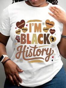 [Home Relaxation] Women's Black History Long Sleeve Crew Neck T-Shirt - I'm Black History Graphic With Heart & Lightning Design, White Polyester Casual Top For Fall & Winter, Everyday Tshirt  Crew Neck Top  Polyester Fabric - 白色 - 查看 1