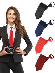 1/3pcs Pre-Tied Necktie, Solid Color Polyester Zipper Tie, Adjustable Tie Suitable For Women's School Uniform, Formal Occasions, Dresses, Christmas Decoration - Multicolor - View 4