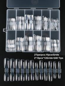 240 spetsar/ask mandel- och fyrkantiga nageltips snabbbyggande nagelform kristall akryl gel nagelförlängningsform Builder Form konstnagel DIY manikyr förlängningsverktyg - Genomskinlig - Visa 4
