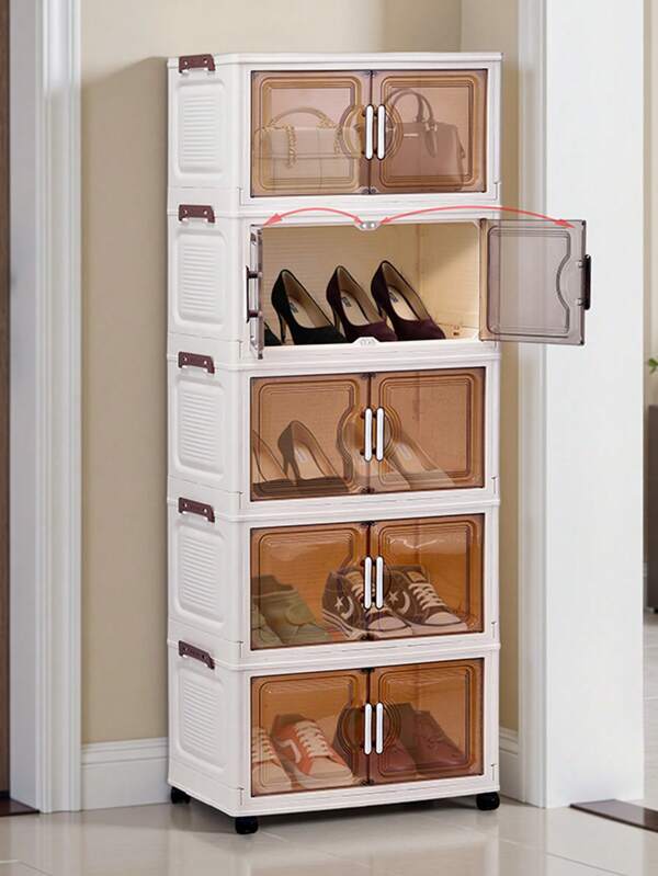 1 pièce Armoire de rangement pliable en plastique à double porte, penderie portable, organisateur de maison pour le salon, la cuisine, la salle de bain, la chambre, le rangement de jouets, le placard à collations, cadeau de Noël et d'Halloween