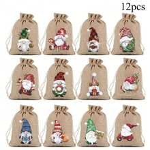 12pcs Christmas Burlap Gift Bags | Santa Claus Linen Drawstring Bag Set For Holiday Party Gifts And Jewelry Storage - Suitable For Christmas And New Year Party Supplies(3/6/12pcs)
