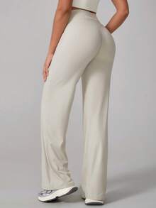 TimeOff 1Pc Women'S Minimalist V-Shaped Lifting Straight Wide-Leg Letter Print Elastic Waist Sports Pants Tights