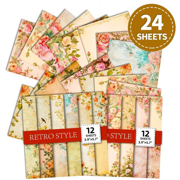24 ورقة لألبوم الصور القديم بطبعات الزهور المائية، لوحات زهور مائية لألبوم الصور، ورق حرفي قديم، ورق مخطط للديكور، ورق مجلة الأعياد، مستلزمات صنع البطاقات، مناسب للمراهقين والبالغين ومشاريع عيد الميلاد وحفلات العائلة