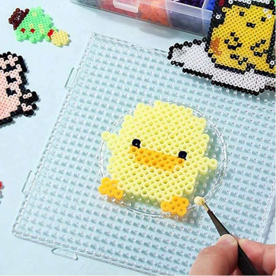 4片装5毫米熔珠拼插板，大型塑料熔珠拼插板，DIY手工熔珠方形拼插板套装 - 彩色 - 查看 1