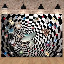 1pc Wonderland Checkerboard Backdrop, Enchanted Tea Party Polyester Photography Background For Parties, Fairy Tale Photo Booth Prop Decorations - Multicolor - View 1