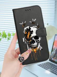Halloween Bee Hive Skull Phone Case, Dark Punk Style Design, Mysterious Creature Art Print, Premium Durable Flip Wallet Phone Case, Compatible With IPhone 17/16/15/14/13/12/11/XS, Waterproof Shockproof Scratch Resistant, Features Foldable Stand And Credit Card Slots, Water-Resistant, Drop-Proof, Anti-Slip, Scratch-Proof, Full Coverage Protection - 黑色 - 查看 2