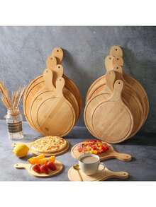 Drewniany talerz do pizzy 1/2 z uchwytem 30*43 cm, taca do serwowania pizzy - okrągły talerz śniadaniowy i deserowy do domowych kuchni, na imprezy, kemping i wakacje - idealny na owoce, słodycze, ciasta i sushi, akcesoria kempingowe | Gładka powierzchnia - talerz do pizzy, naturalny bambusowy talerz do pizzy, talerz do pizzy z uchwytem, bambusowy talerz do pizzy, bambusowa taca, okrągła deska do krojenia, drewniana deska do krojenia pizzy