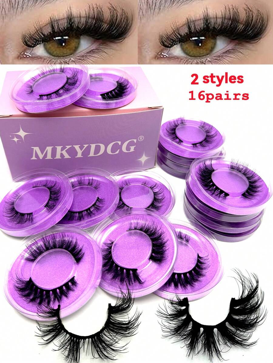 10/16/21 Pairs Fluffy&Thick 3D False Eyelashes With Glitter Paper Box,Lashes Bulk Christmas Gifts,3D Cat Eye Eyelashes Natural Soft,Protable, Makeup Manga Lashes,Dramatic Messy Mink Lashes Wispy, Individual Package Faux Mink Lashes Wholesale - 黑色 - 查看 1