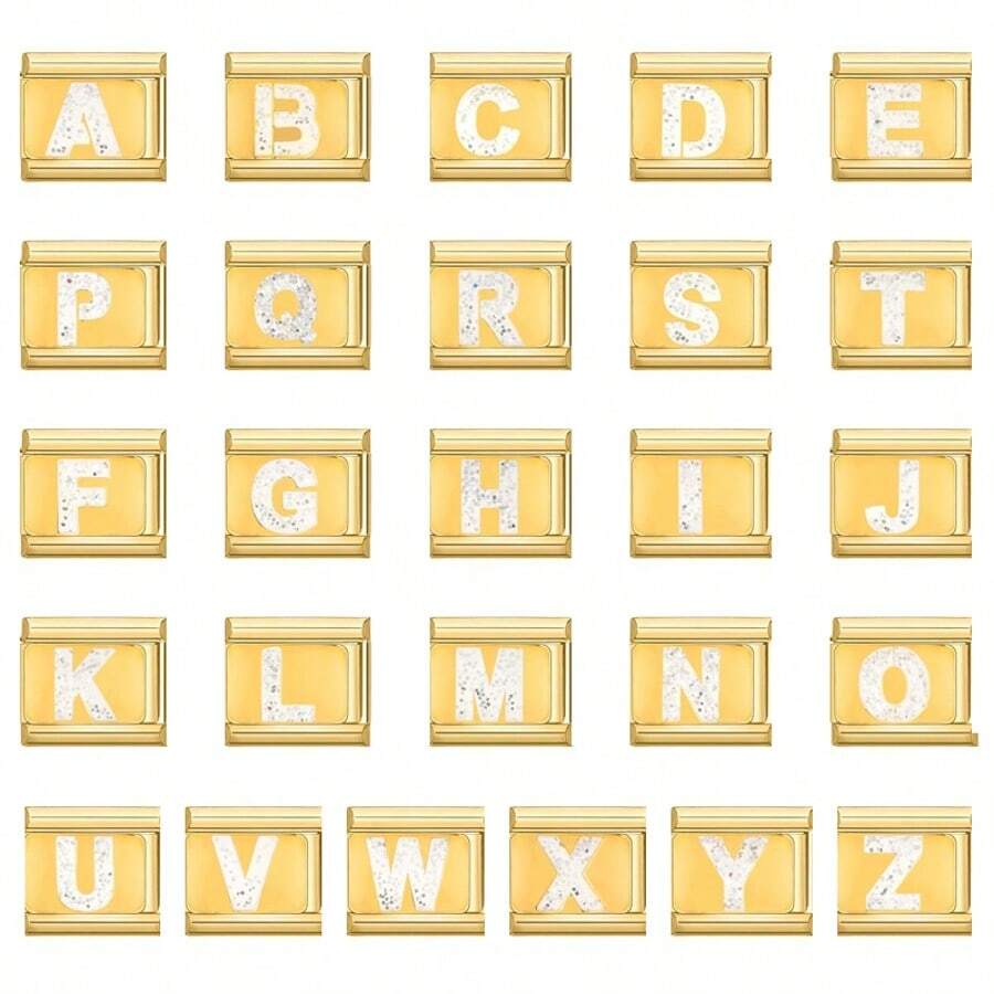 9毫米 A-Z 26个英文字母金色珐琅串珠 - 304L不锈钢手链吊坠,适合男女DIY珠宝制作,例如项链/手链/戒指,创意装饰,日常佩戴,节日,派对,手工制作,时尚吊坠,优雅设计,高品质吊坠,适合手工爱好者 - 字母 - 查看 1