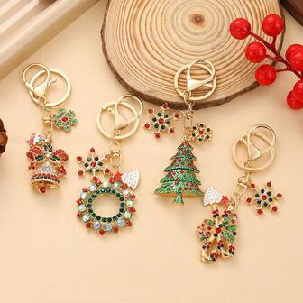 Christmas Overseas Edition Christmas Element Series Keychain, Alloy Rhinestone Car Key Chain, Bag Pendant, Cute Decoration