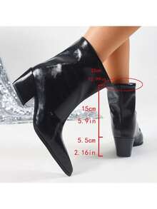 Elegant Girl's Fashion Boots, Classic Stylish Slip-On Pointed Toe Stiletto Heel Ankle Boots In Black And Red, Women's Simple Skinny Leg Boots, British Style Tall Boots - Black - View 7