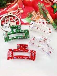 4/1pc Christmas Hair Clips, Patterned Hair Claws, New Reindeer & Snowman Print Funny Hair Clips, Women Holiday Bun Hair Claw, Random Print Hair Accessories, Christmas Headwear, Christmas Costume Props - Multicolor - View 18