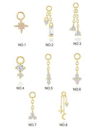 SereneSpark 1PC Moon And Star Dangle Charm, Celestial Hoop Drop Charm With Tiny Diamond, Dainty Helix Tragus Conch Cartilage Piercing Charm